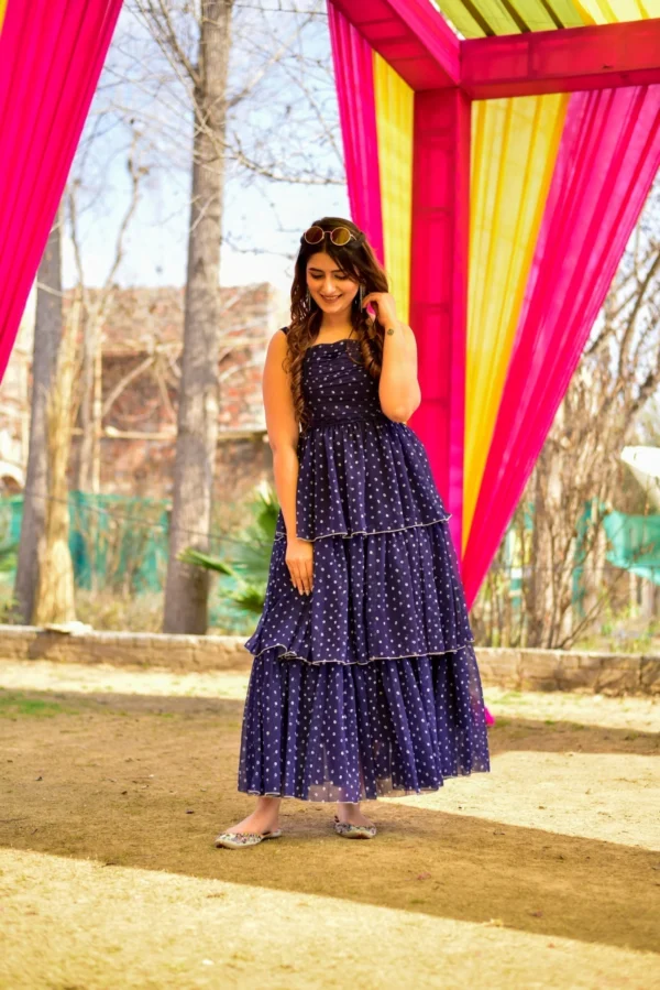 Blue georgette layered dress - Image 3