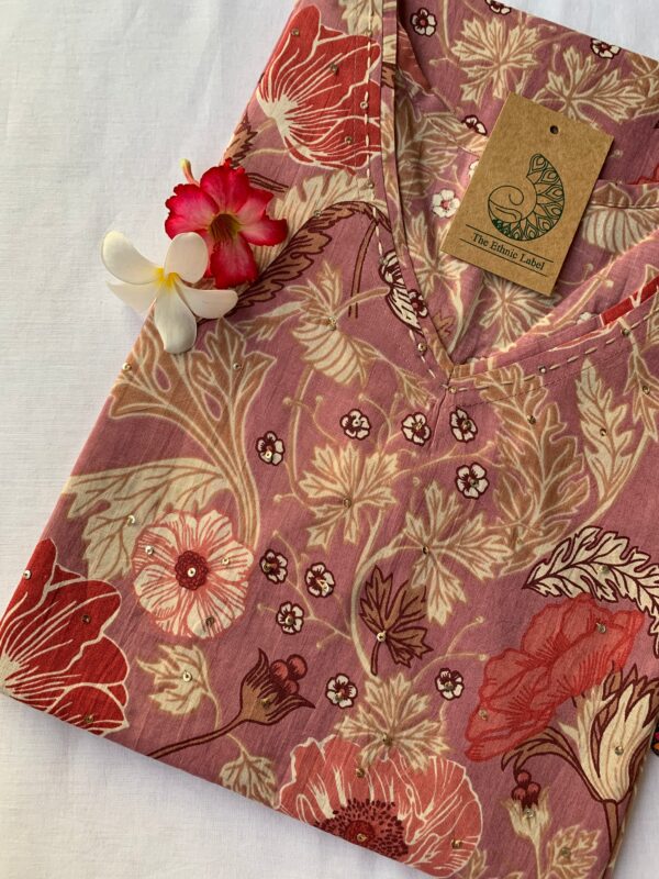 Mauve Floral Jaal Cotton Kurta - M - Image 2