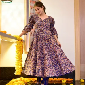 blue burst floral suit set