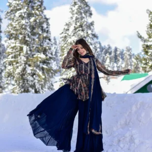 blue gottapatti georgette kurta sharara set