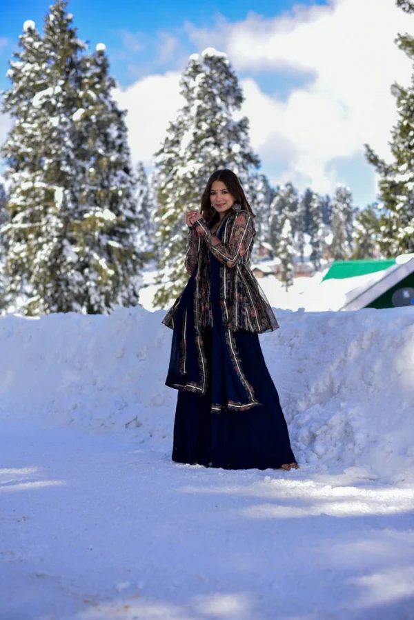 blue gottapatti georgette kurta sharara set - Image 2