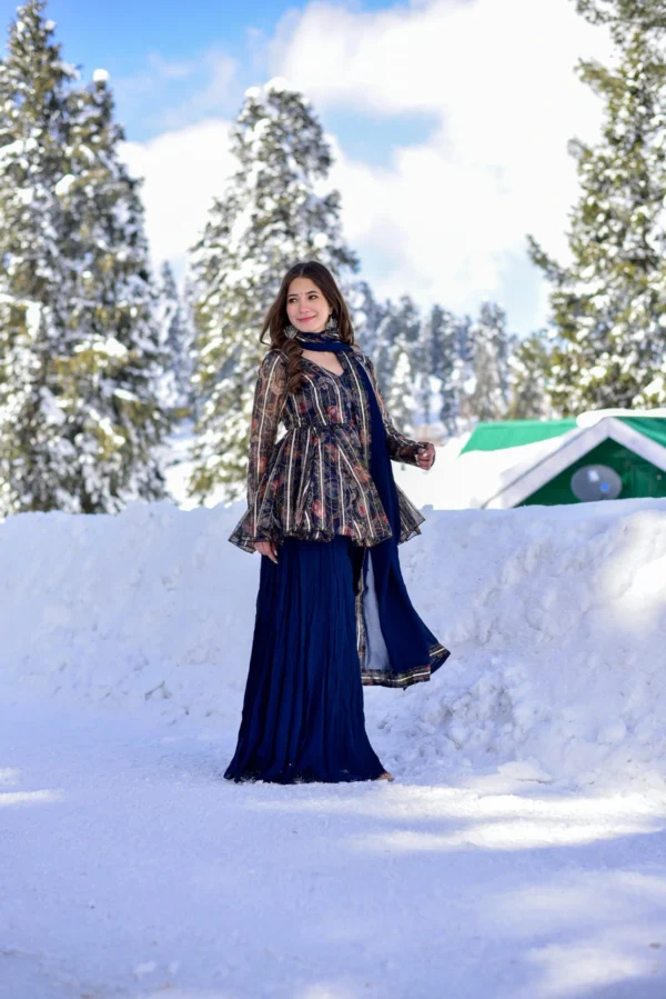 blue gottapatti georgette kurta sharara set - Image 4