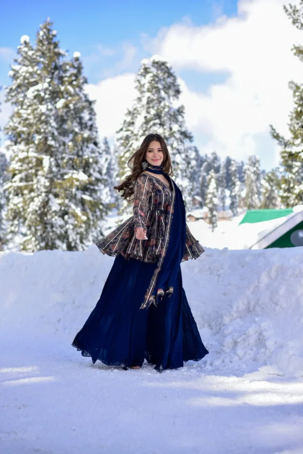 blue gottapatti georgette kurta sharara set - Image 5
