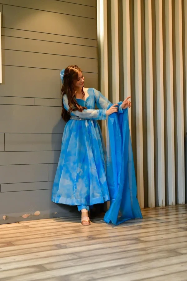 blue marble printed organza suit set - Image 4