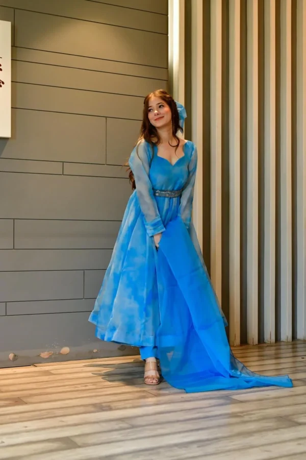 blue marble printed organza suit set - Image 5