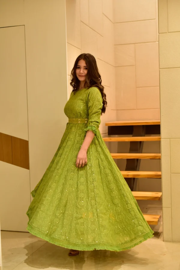 blush green embroidered dress - Image 4