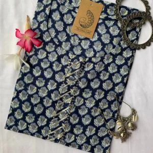 Blue White Hand Block Printed kurta - L