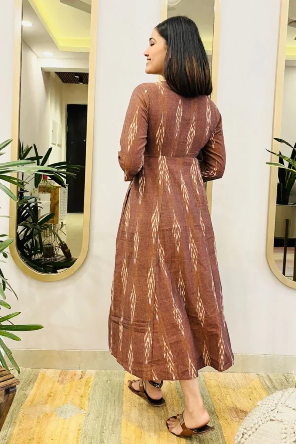 BROWN IKAT ANGRAKHA DRESS WITH YELLOW DETAIL - Image 2