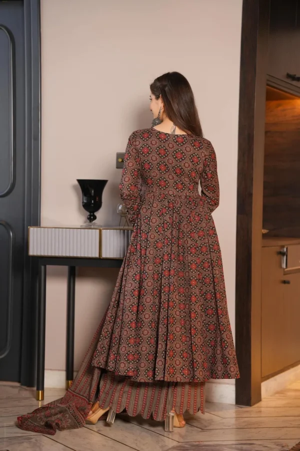 Brown ajrakh print cotton suit set - Image 2