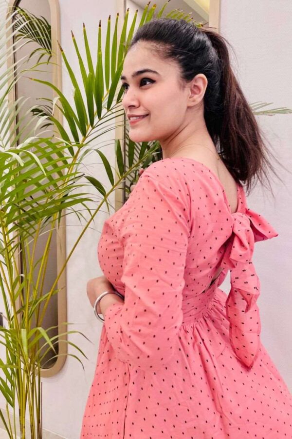 DAINTY EMBROIDERED BOW-BACK FLARED DRESS - Image 3