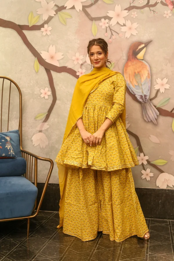 Della yellow kurta sharara set - Image 5