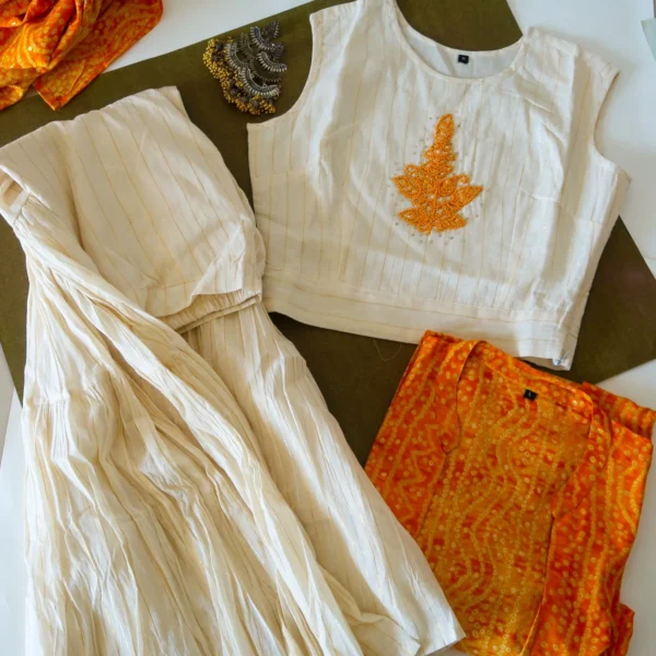 KesariyaVanity Exotic Cotton Lurex Crop Top & Sharara Suit with Jacket - DEAL OF TODAY