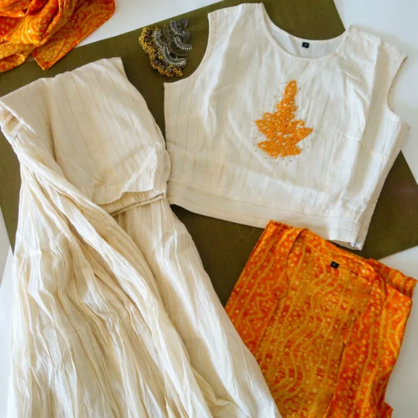 KesariyaVanity Exotic Cotton Lurex Crop Top & Sharara Suit with Jacket - DEAL OF TODAY - Image 3