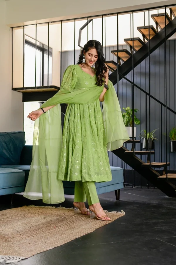Falguni green georgette suit set - Image 5