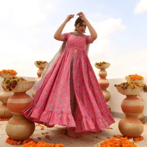 FRILL FRONT SLIT KURTA PANTS SET