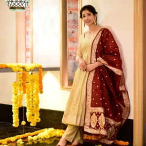 glory beige chanderi suit set