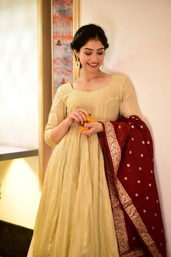 glory beige chanderi suit set - Image 3