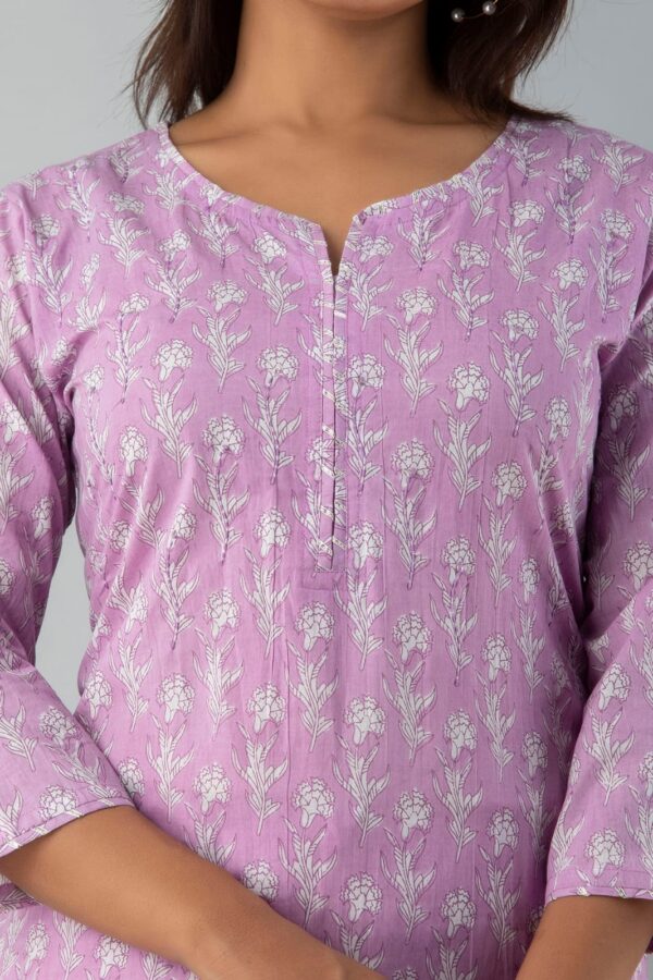 Floral Lilac Breathable Relaxing Fit Cotton Suit (3 piece) - Image 2