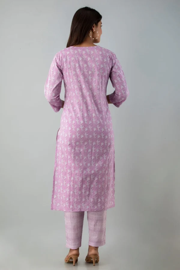Floral Lilac Breathable Relaxing Fit Cotton Suit (3 piece) - Image 3