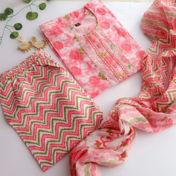 Pink White Floral Slim Fit Suit