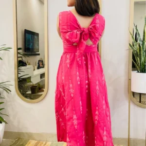 FUSCHIA IKAT BOW BACK FLARED DRESS