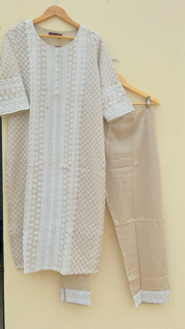 Kesariyavanity Beige White Embroidered Festive Ready Suit Set - DEAL - Image 3