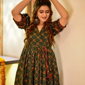 Green ajrakh cotton suit set