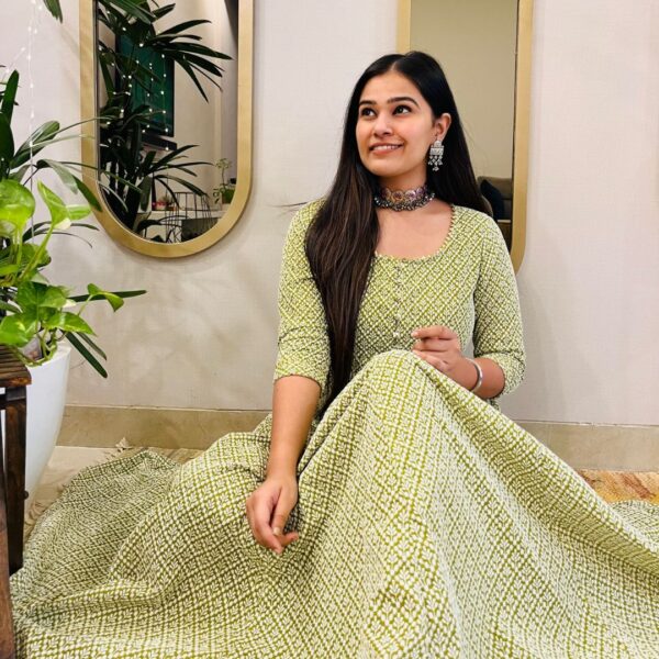 GREEN EMBROIDERED ANARKALI MAXI DRESS - Image 2