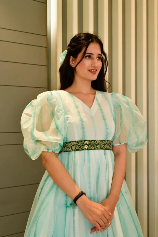 Green shibori organza dress - Image 2