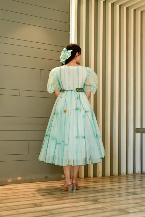 Green shibori organza dress - Image 3