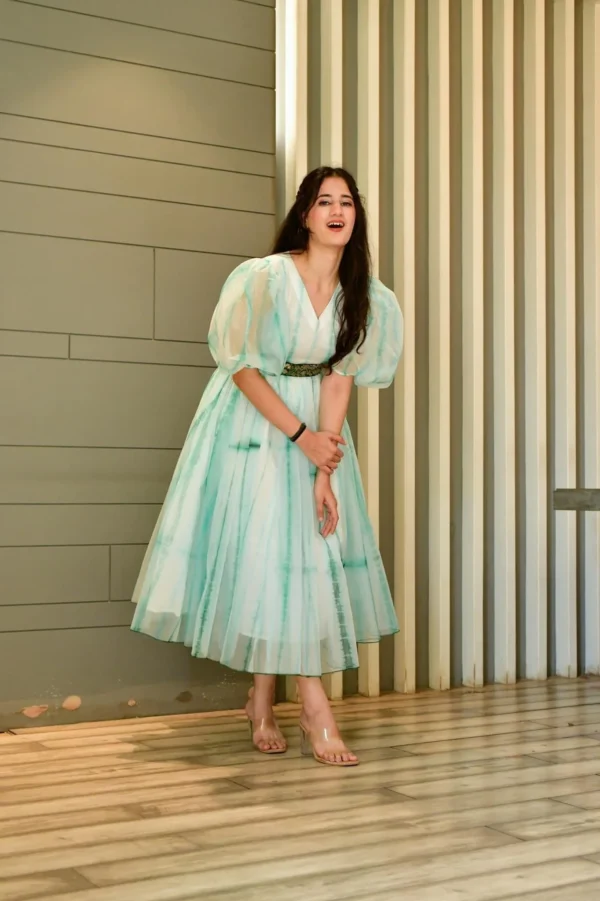 Green shibori organza dress - Image 5