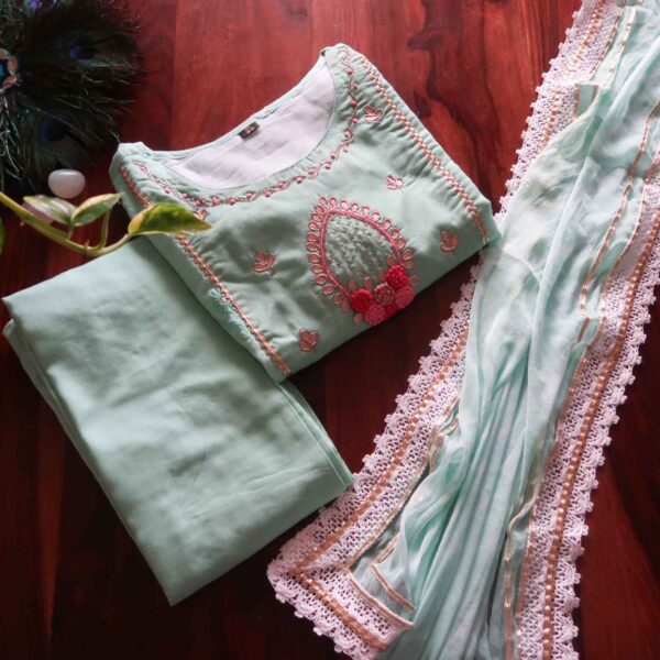Luxurious Pastel Turquoise Festive suit set (3 Piece) - Image 2