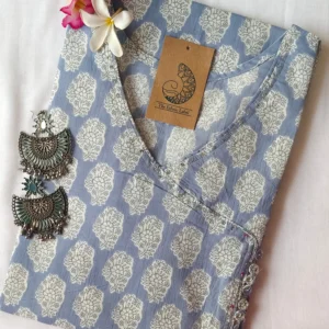 Grey Boota Angrakha Cotton Kurta