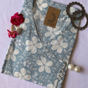 Grey "Lilly" Hand block printed Angrakha Cotton Kurta