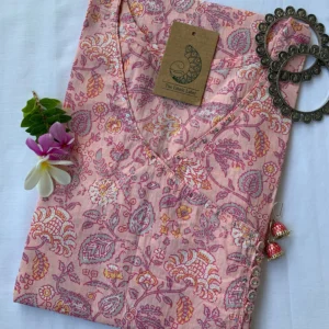 Hand Block Printed "Dahlia" Angrakha Cotton Kurta