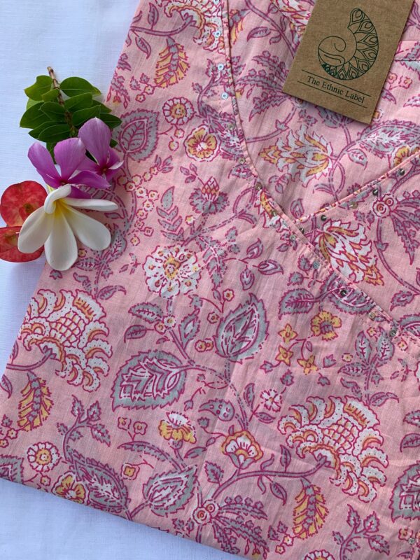 Hand Block Printed "Dahlia" Angrakha Cotton Kurta - Image 2