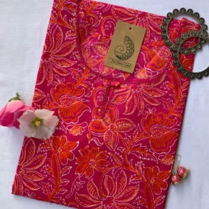 "Cherry Blossom" Pink Jaal Cotton Kurta