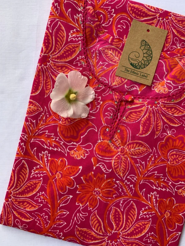 "Cherry Blossom" Pink Jaal Cotton Kurta - Image 2