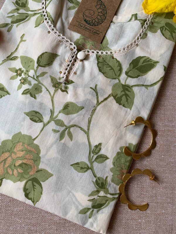 Cream Mehendi "Gold" Cotton Kurta - Image 2