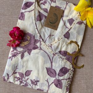 Cream Purple "Gold" Angrakha Cotton Kurta