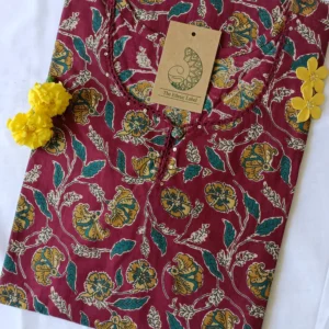 Hand Block Printed Majenta Jaal Cotton Kurta