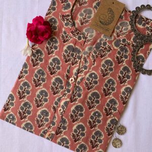 "Apricot" Floral Boota Cotton Kurta