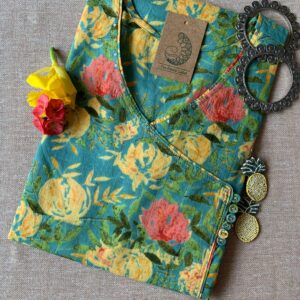 "Daffodils" Sanganer Hand Block Printed Angrakha Cotton Kurta