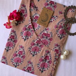 "Butterscotch" Violet Hand block printed Angrakha Cotton Kurta