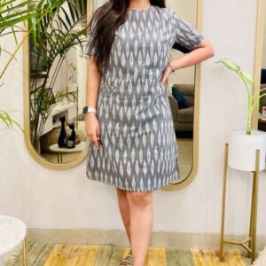 GREY IKAT SHIFT DRESS