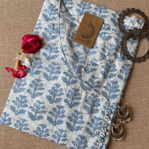 "Cloud" Hand block printed Angrakha Cotton Kurta