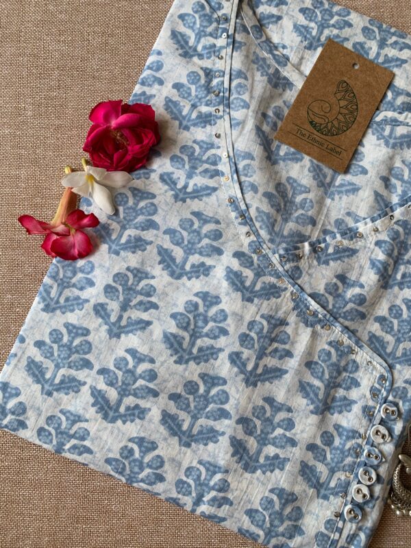 "Cloud" Hand block printed Angrakha Cotton Kurta - Image 2