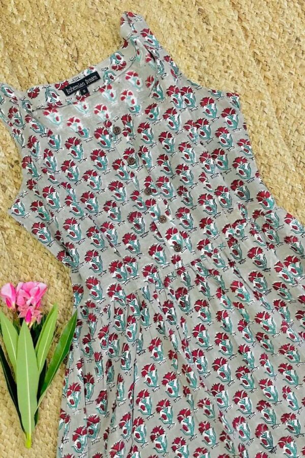 GREY HAND BLOCK PRINT MAXI DRESS - Image 2