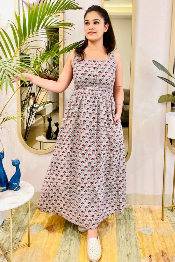 GREY HAND BLOCK PRINT MAXI DRESS - Image 3