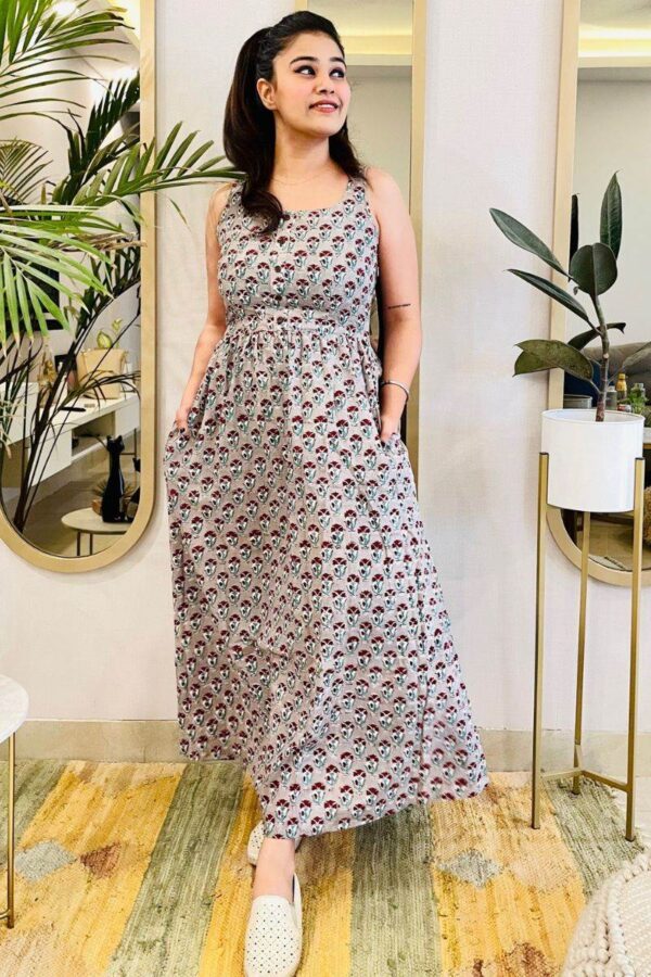 GREY HAND BLOCK PRINT MAXI DRESS - Image 4